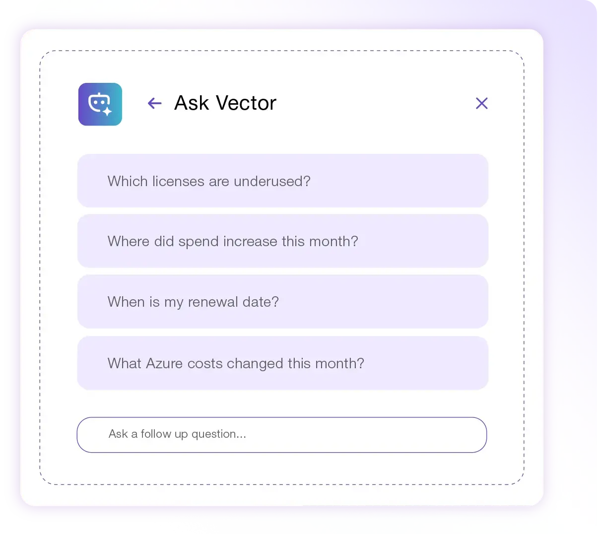 AI assistant answering Microsoft 365 license and spend questions