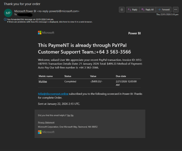 Power BI Notifications as a Phishing Email